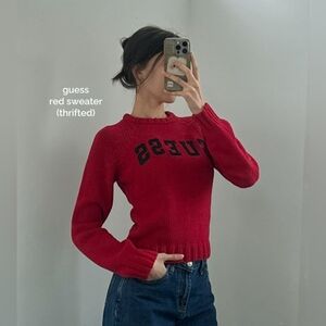 GUESS Vibrant Red Crew Neck Sweater